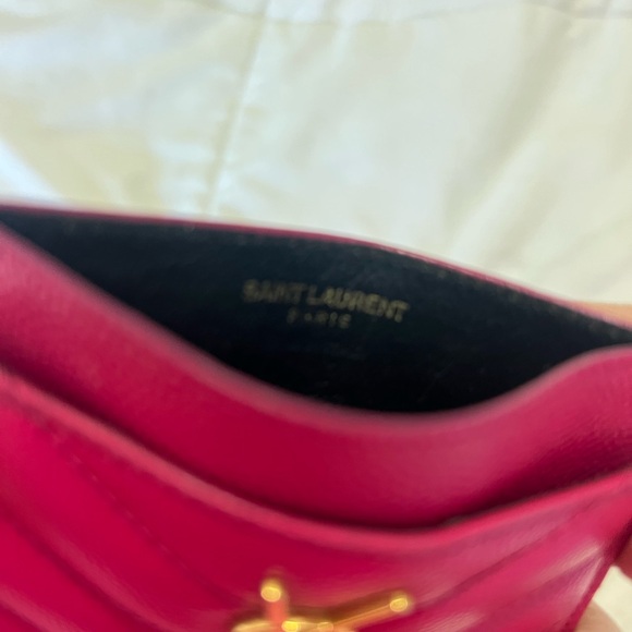 Yves Saint Laurent Fuchsia Card Holder with Gold Logo - Picture 5 of 7